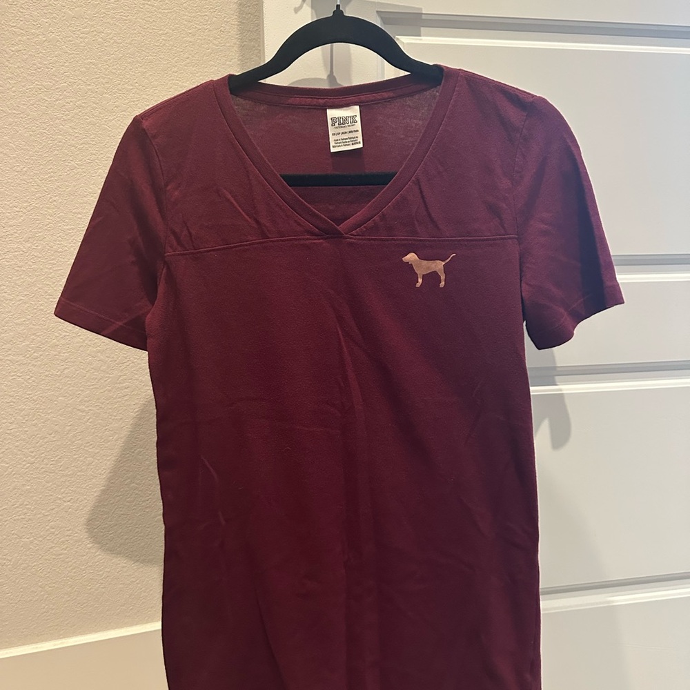 Maroon V-Neck T-Shirt with Dog Logo